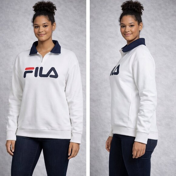 Fila Tops - NEW FILA Women’s 1/4 Zip Fleece Pullover – White with Logo Size Medium